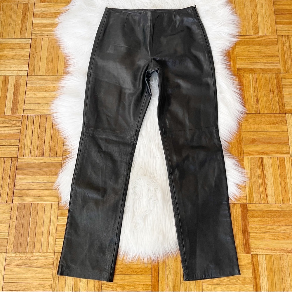 HUGO BUSCATI Woman trouser straight leg 100% leather pants‎ black vintage